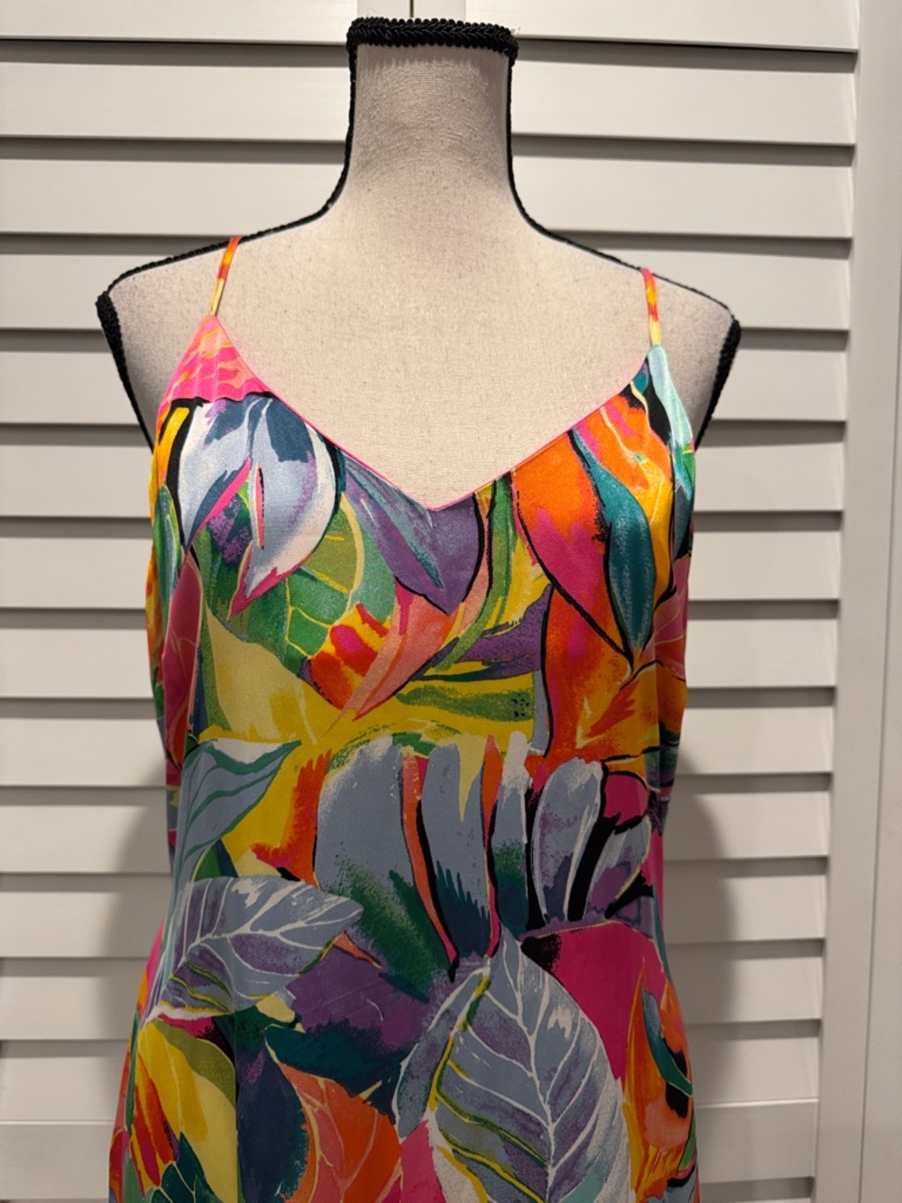 Nicole Miller Tropical Slip Maxi Dress in Pink, Orange, Yellow, Green, Blue - Picture 2 of 11